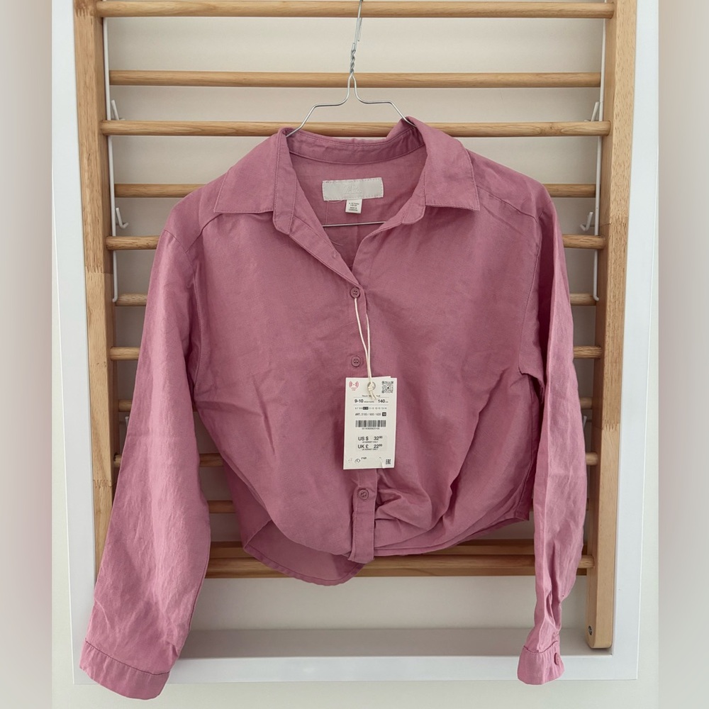 NWT Zara kids linen blend button down shirt.